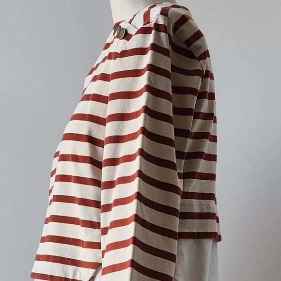 Veronica Beard Cotton Canvas Red Striped Top with White  Blouse SZ L - Picture 4 of 7